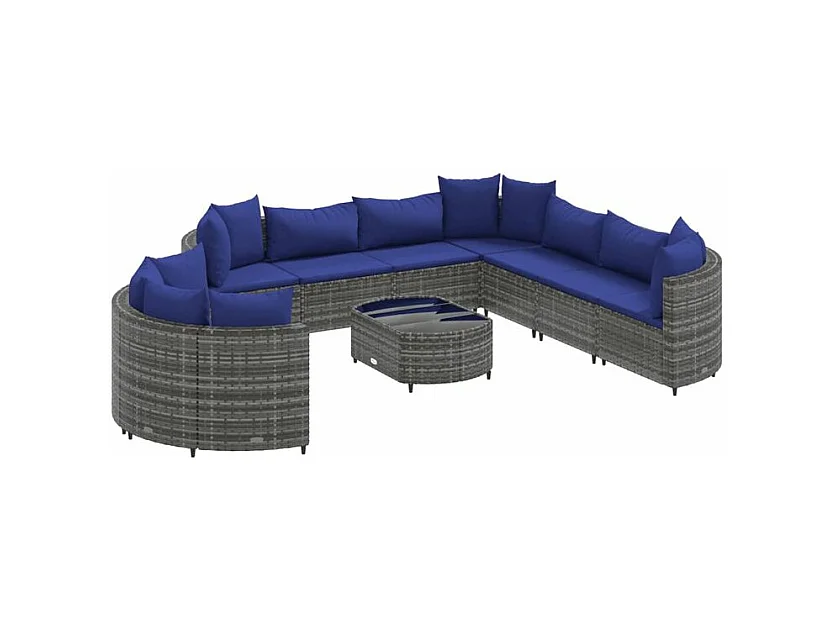 Salon de jardin avec coussins 10 pcs gris résine tressée