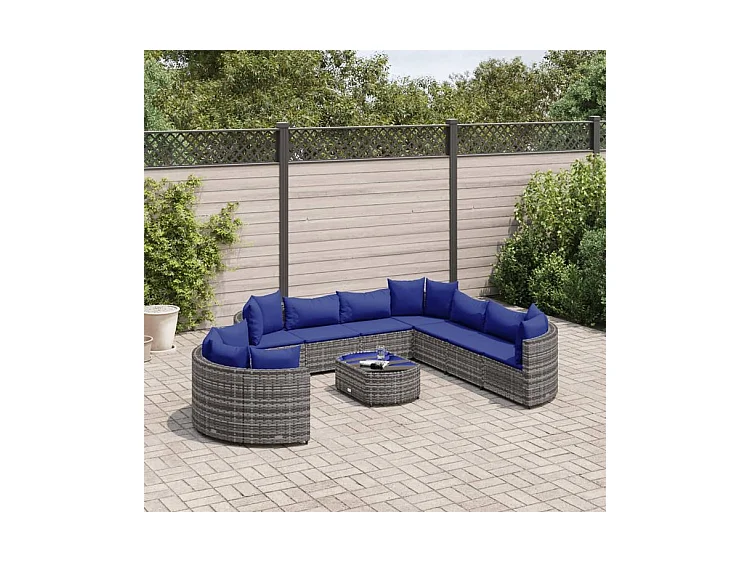 Salon de jardin avec coussins 10 pcs gris résine tressée