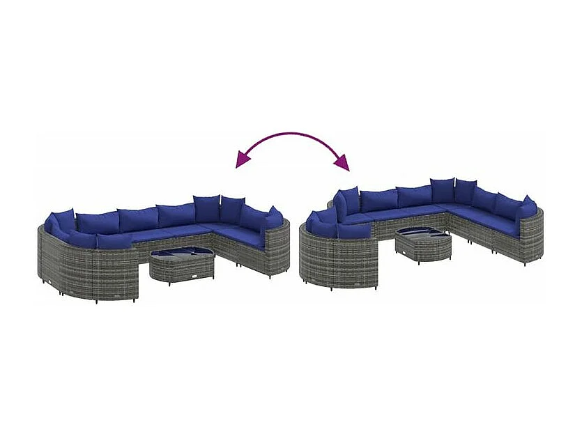 Salon de jardin avec coussins 10 pcs gris résine tressée