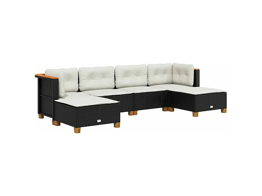Salon de jardin 6 pcs avec coussins noir résine tressée