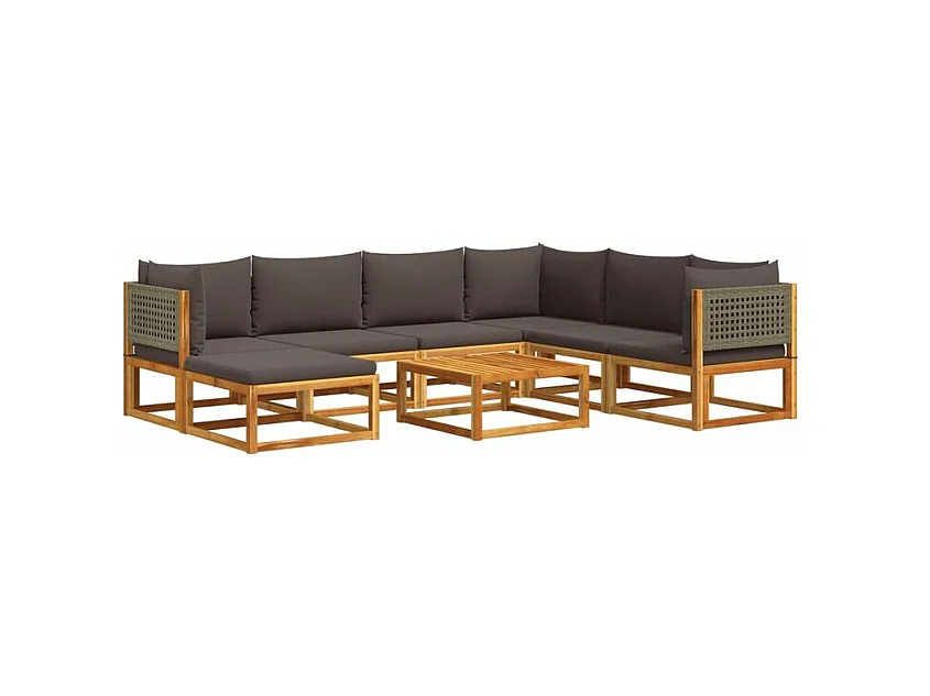 Salon de jardin avec coussins 8 pcs bois massif d'acacia