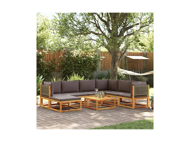 Salon de jardin avec coussins 8 pcs bois massif d'acacia