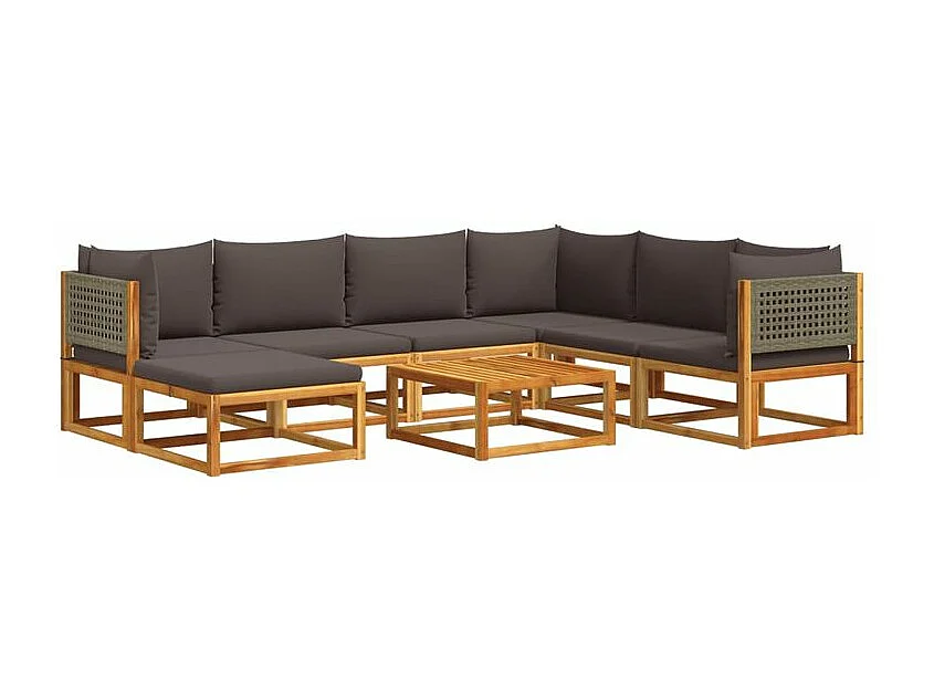 Salon de jardin avec coussins 8 pcs bois massif d'acacia