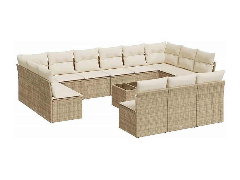 Salon de jardin avec coussins 14 pcs beige résine tressée
