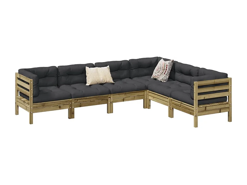 Salon de jardin 6 pcs avec coussins bois de pin imprégné