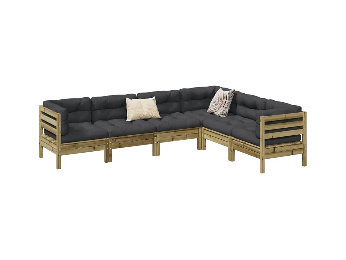 Salon de jardin 6 pcs avec coussins bois de pin imprégné