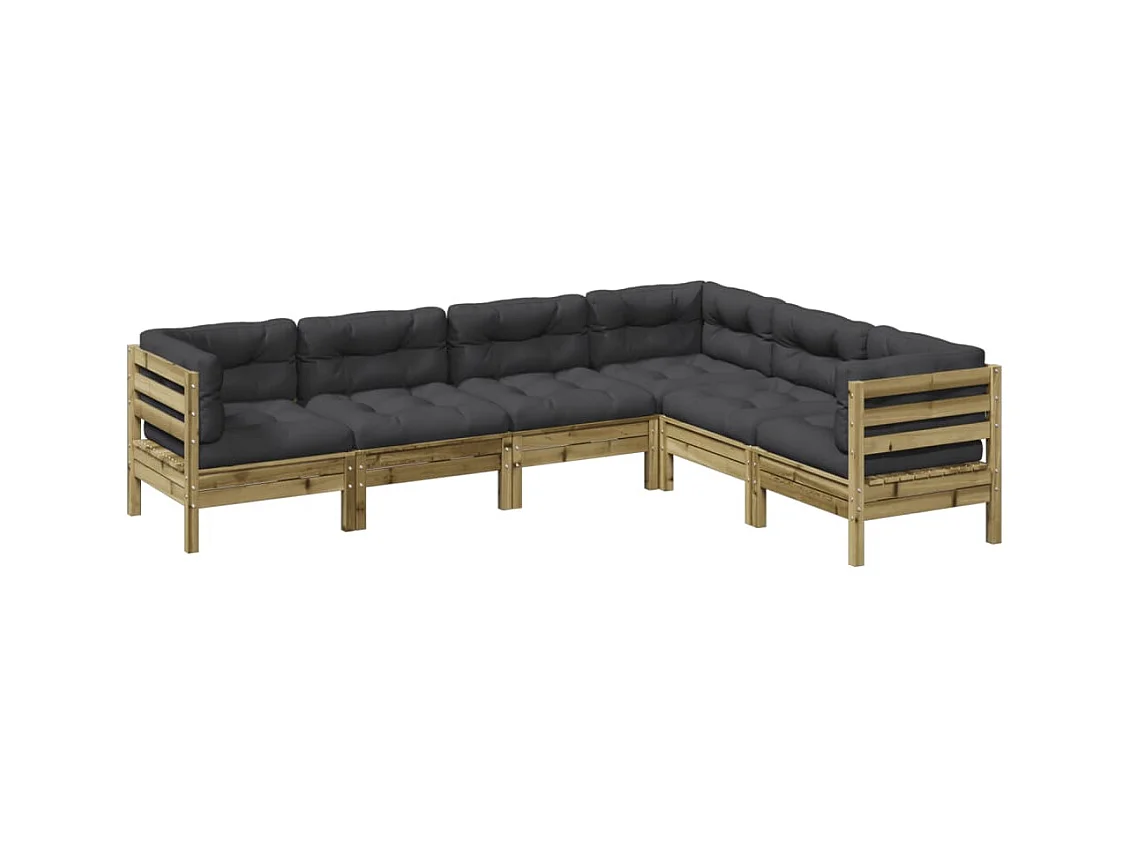 Salon de jardin 6 pcs avec coussins bois de pin imprégné