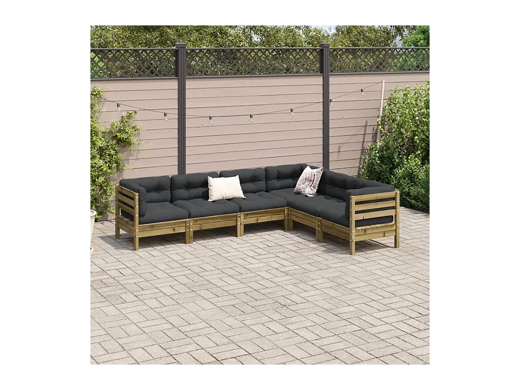 Salon de jardin 6 pcs avec coussins bois de pin imprégné