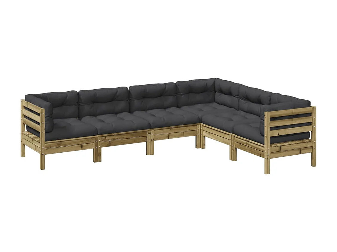 Salon de jardin 6 pcs avec coussins bois de pin imprégné