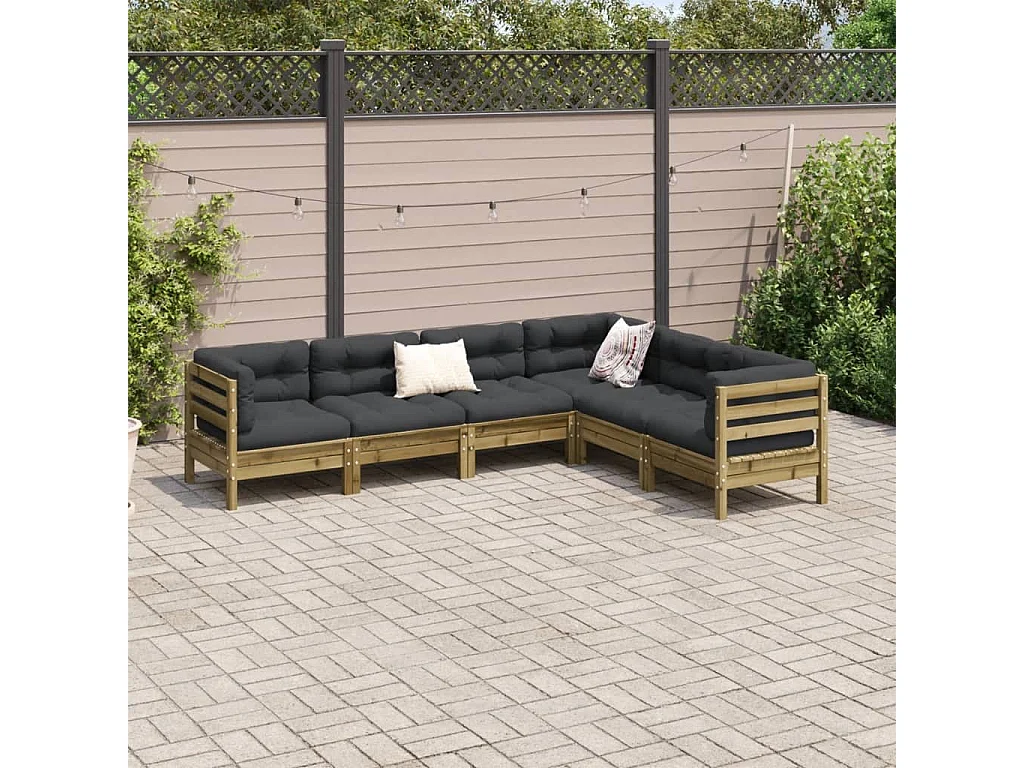 Salon de jardin 6 pcs avec coussins bois de pin imprégné