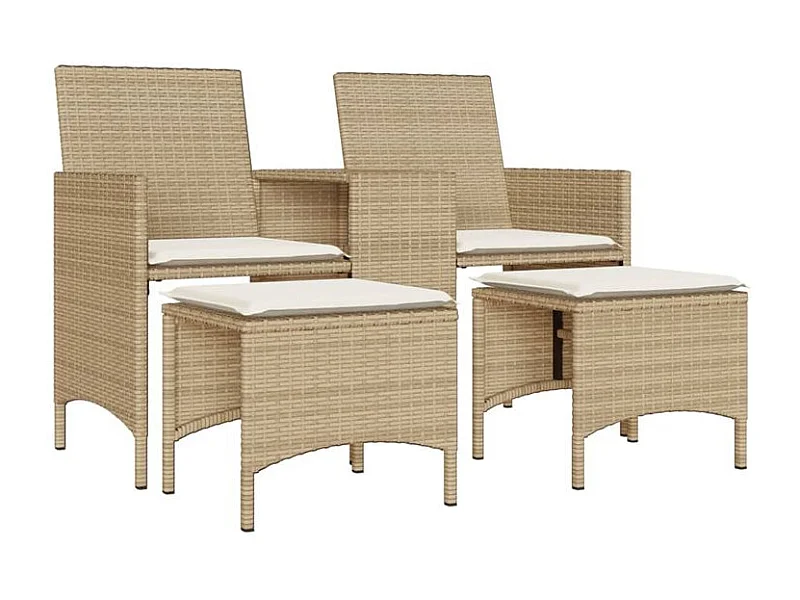 Canapé de jardin 2 places avec table et tabourets beige rotin