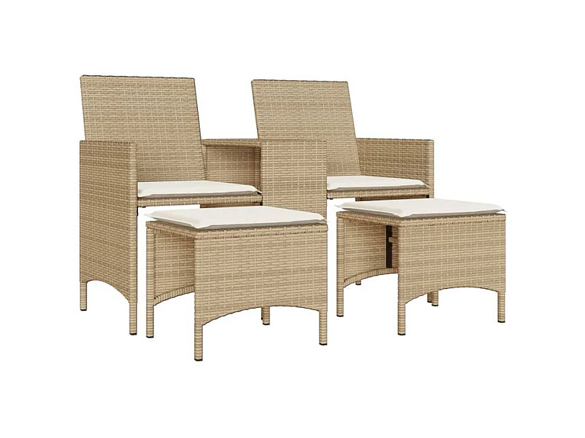 Canapé de jardin 2 places avec table et tabourets beige rotin