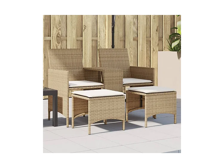 Canapé de jardin 2 places avec table et tabourets beige rotin