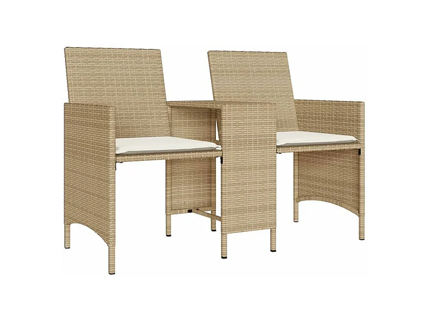 Canapé de jardin 2 places avec table et tabourets beige rotin