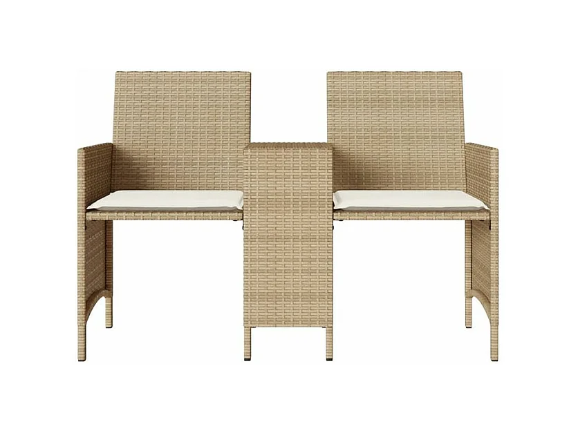 Canapé de jardin 2 places avec table et tabourets beige rotin