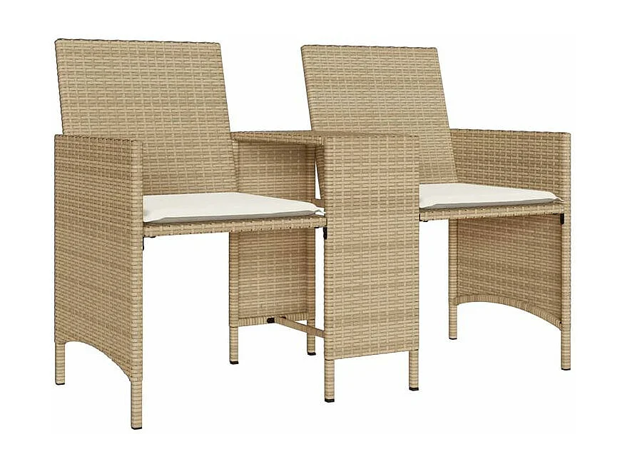 Canapé de jardin 2 places avec table et tabourets beige rotin