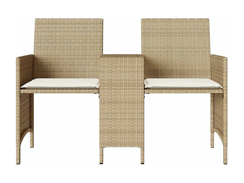 Canapé de jardin 2 places avec table et tabourets beige rotin