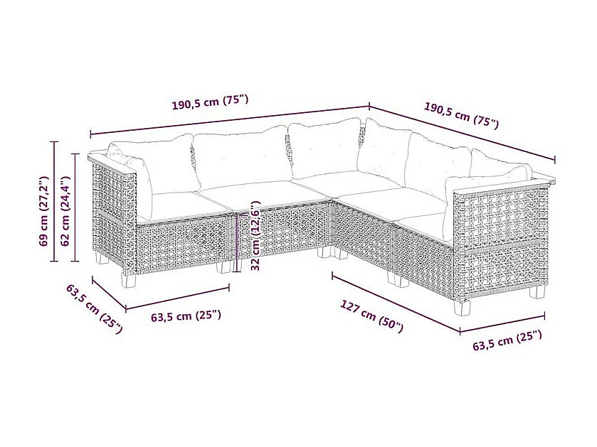 Salon de jardin avec coussins 5 pcs beige résine tressée