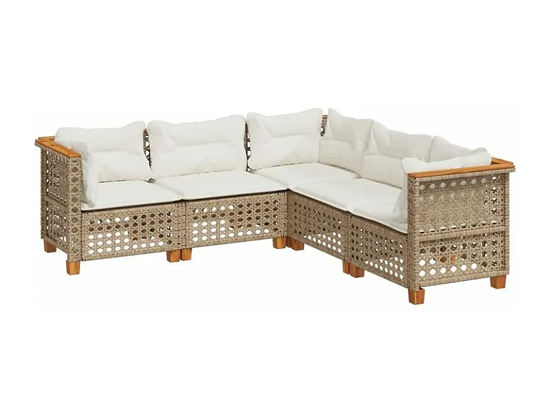 Salon de jardin avec coussins 5 pcs beige résine tressée