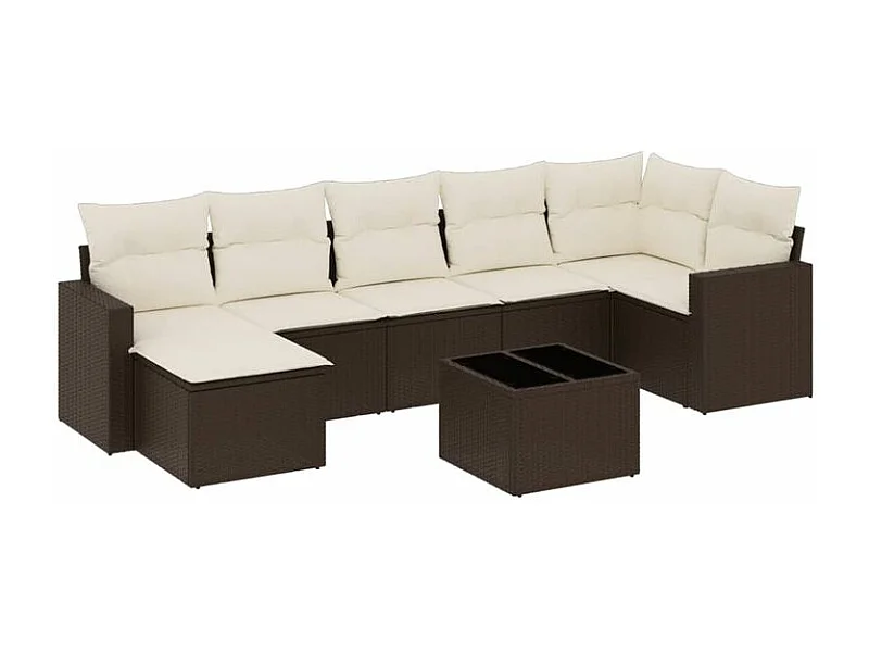 Salon de jardin 8 pcs avec coussins marron résine tressée