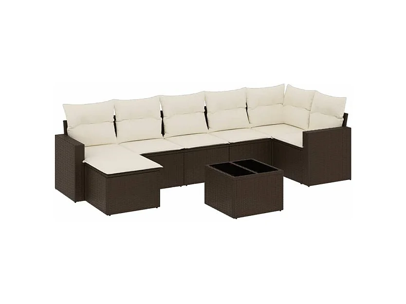 Salon de jardin 8 pcs avec coussins marron résine tressée