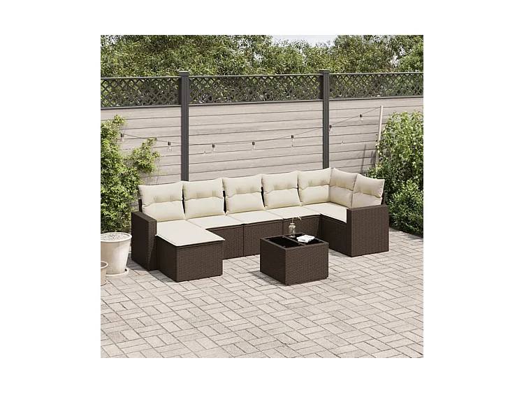 Salon de jardin 8 pcs avec coussins marron résine tressée