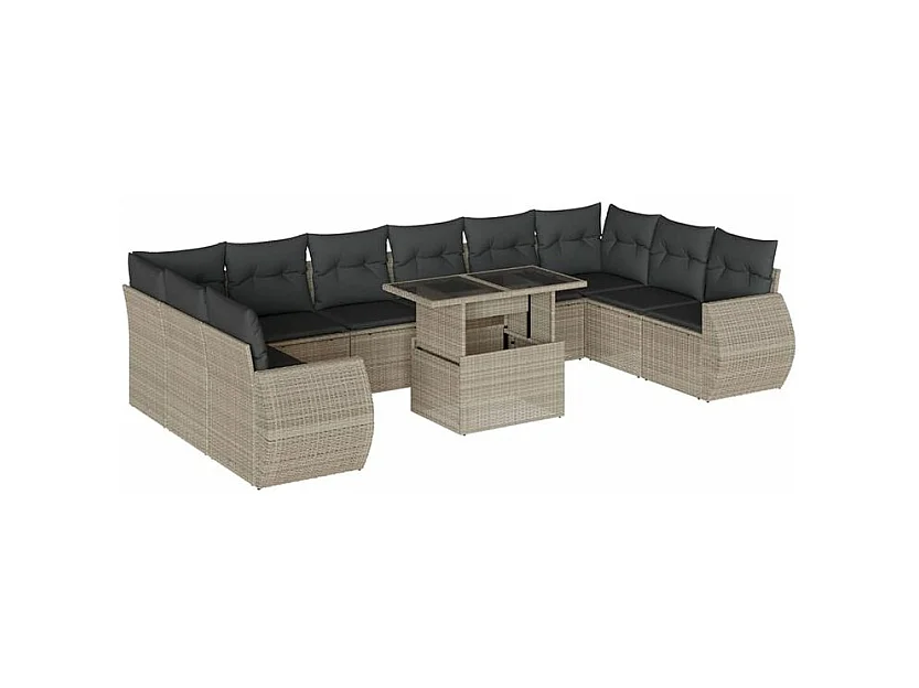 Salon de jardin 11 pcs avec coussins gris clair résine tressée