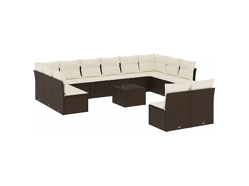 Salon de jardin avec coussins 13 pcs marron résine tressée