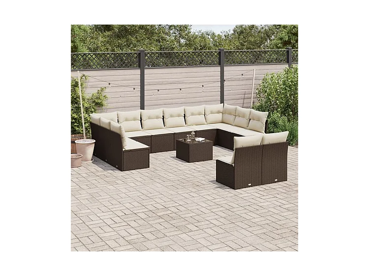 Salon de jardin avec coussins 13 pcs marron résine tressée