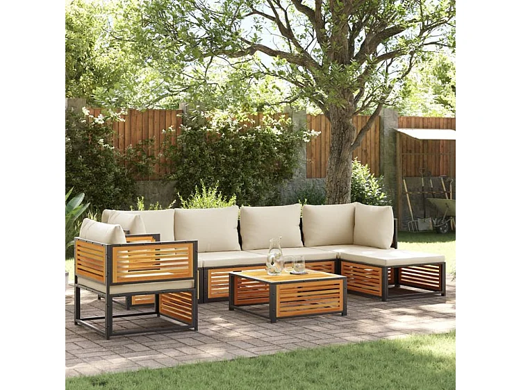 Salon de jardin avec coussins 7 pcs bois massif d'acacia