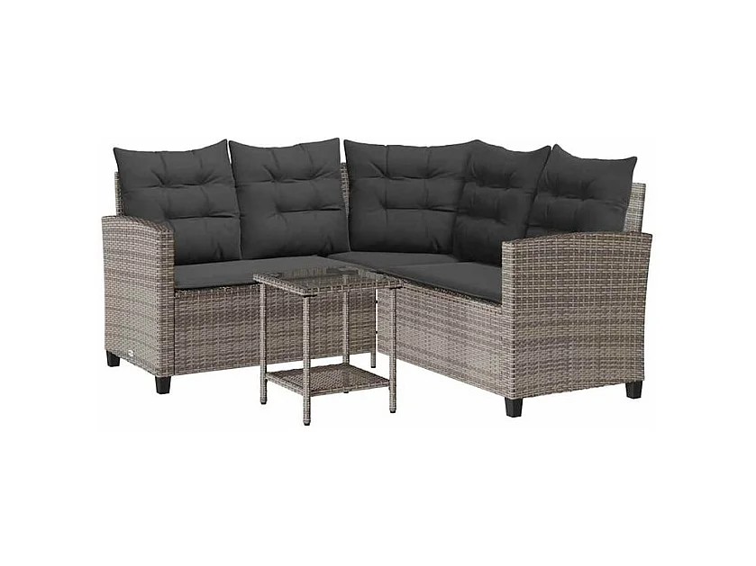 Canapé de jardin avec table et coussins en forme de L gris