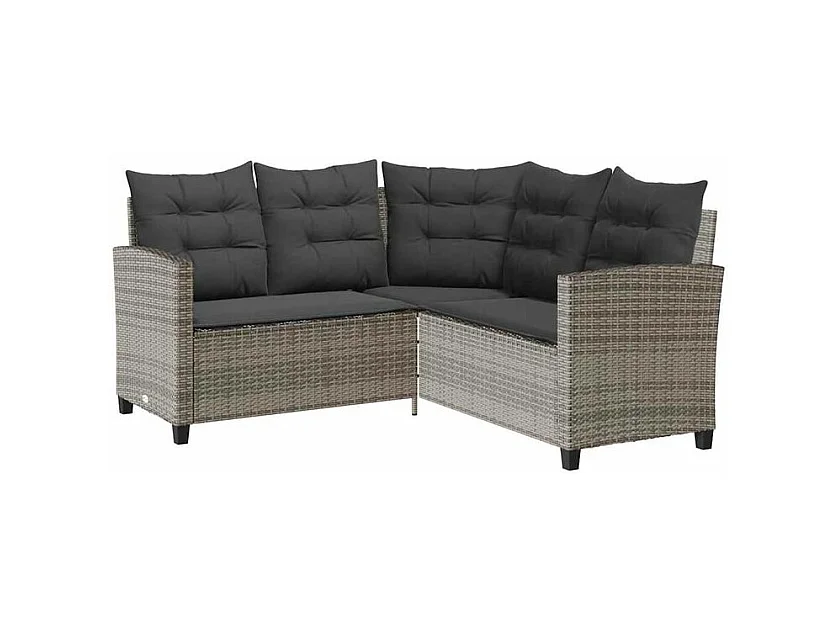 Canapé de jardin avec table et coussins en forme de L gris