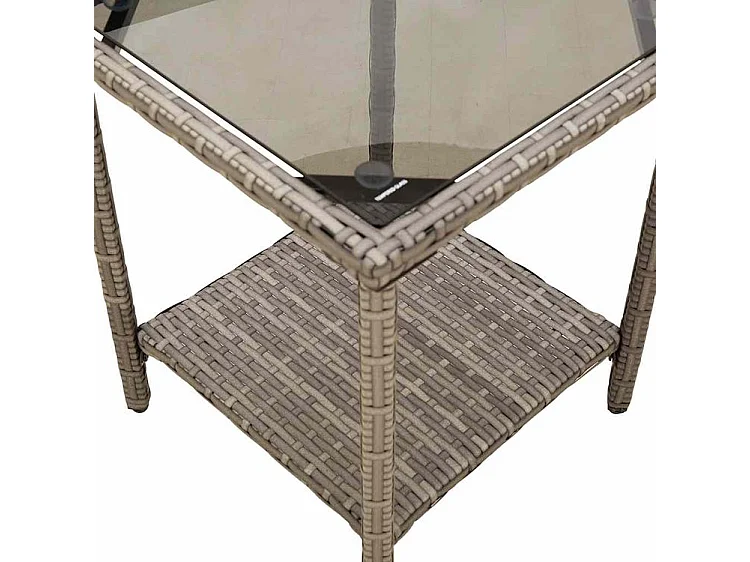 Canapé de jardin avec table et coussins en forme de L gris