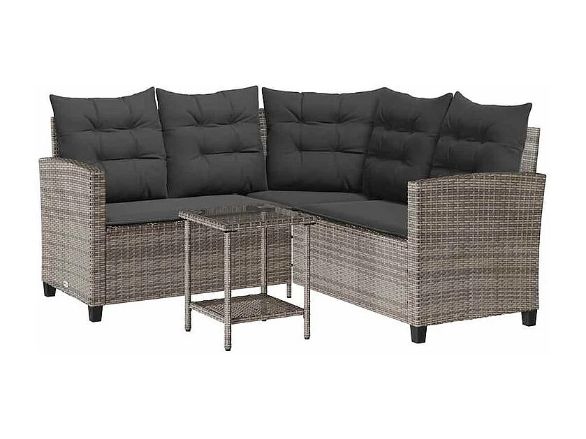 Canapé de jardin avec table et coussins en forme de L gris