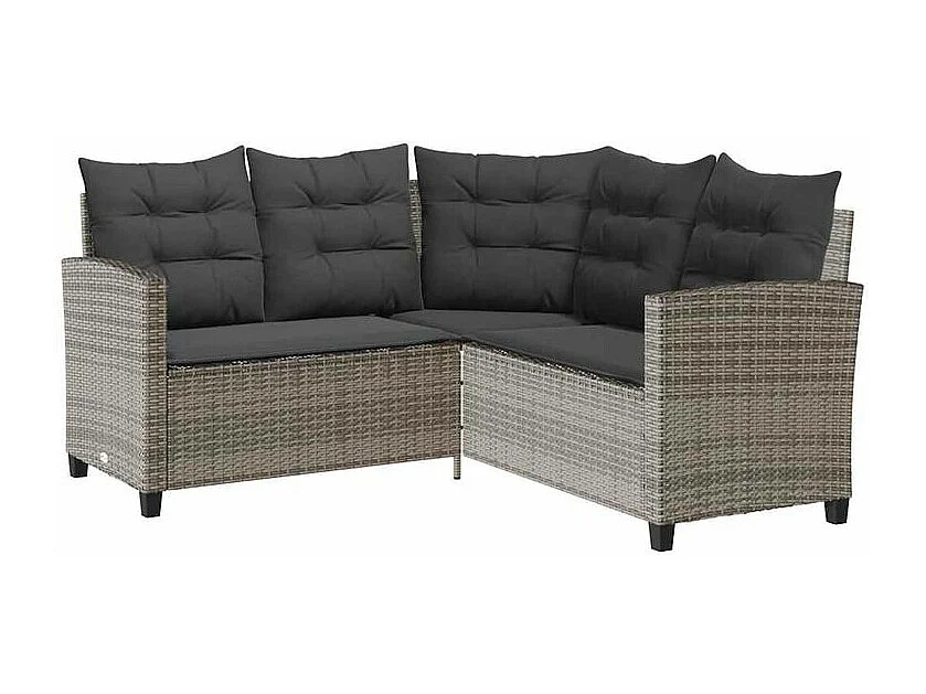 Canapé de jardin avec table et coussins en forme de L gris