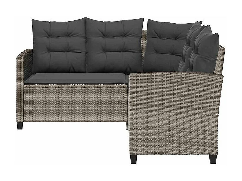 Canapé de jardin avec table et coussins en forme de L gris