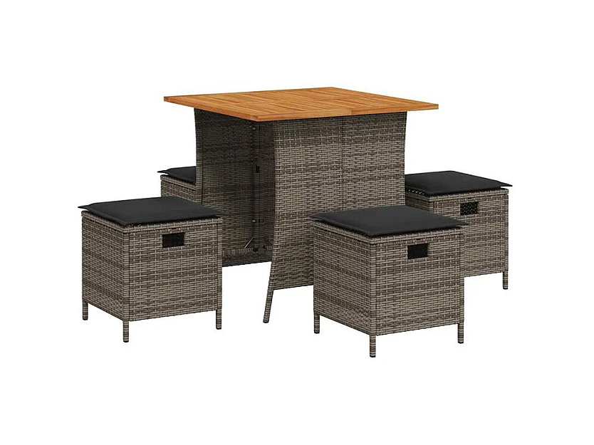 Ensemble à manger de jardin 5 pcs coussins gris résine tressée