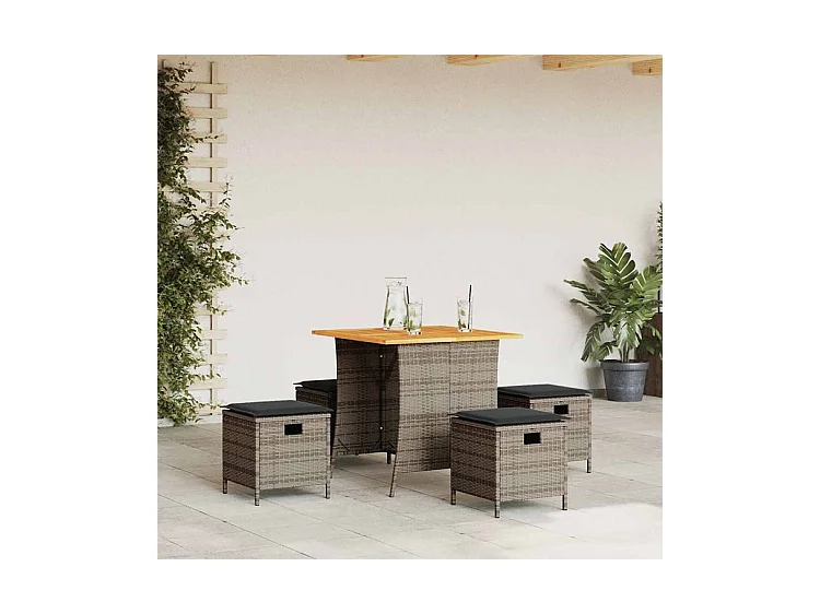 Ensemble à manger de jardin 5 pcs coussins gris résine tressée