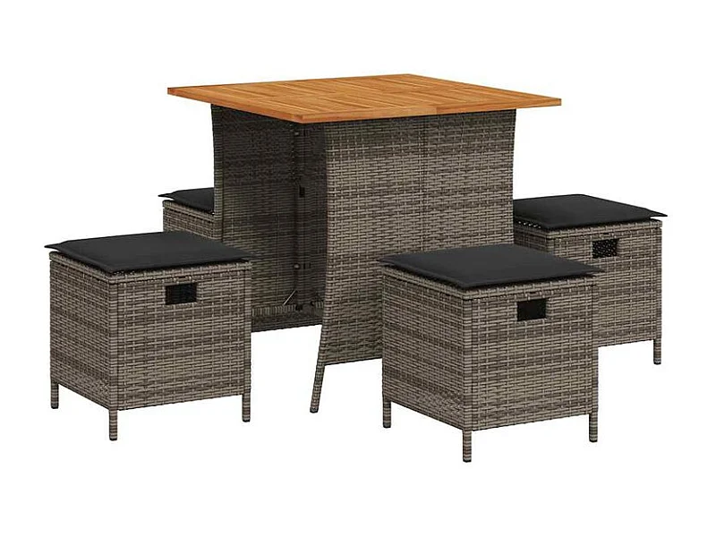 Ensemble à manger de jardin 5 pcs coussins gris résine tressée