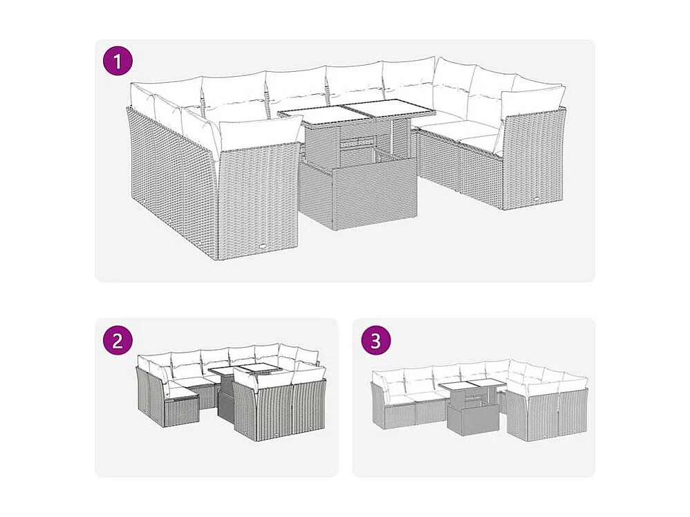 Salon de jardin 10 pcs avec coussins noir résine tressée