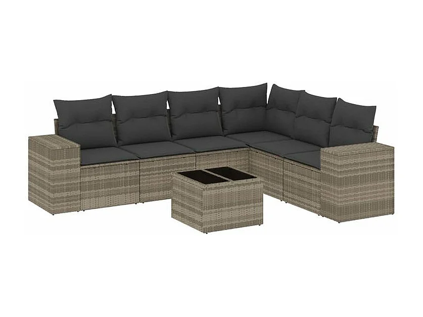 Salon de jardin avec coussins 7 pcs gris clair résine tressée