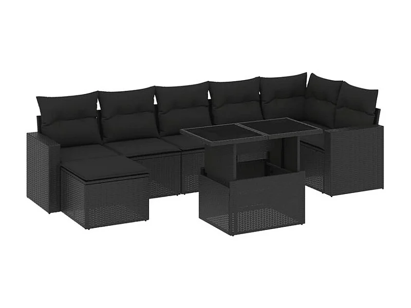 Salon de jardin 8 pcs avec coussins noir résine tressée