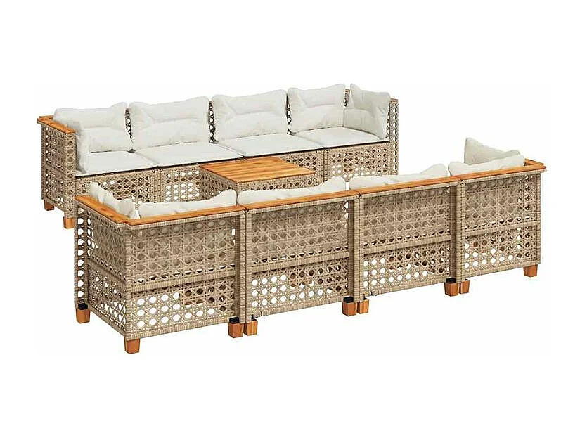 Salon de jardin avec coussins 9 pcs beige résine tressée