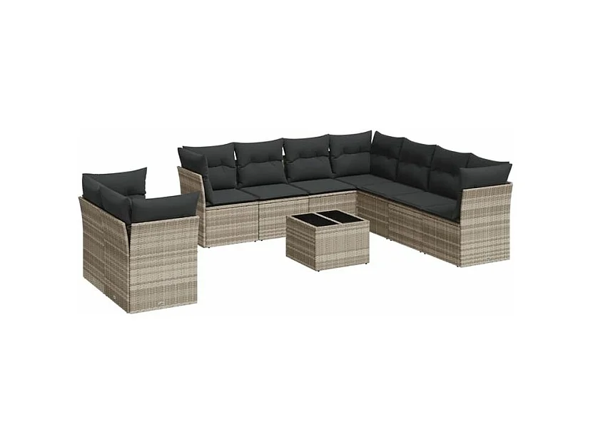 Salon de jardin avec coussins 10 pcs gris clair résine tressée