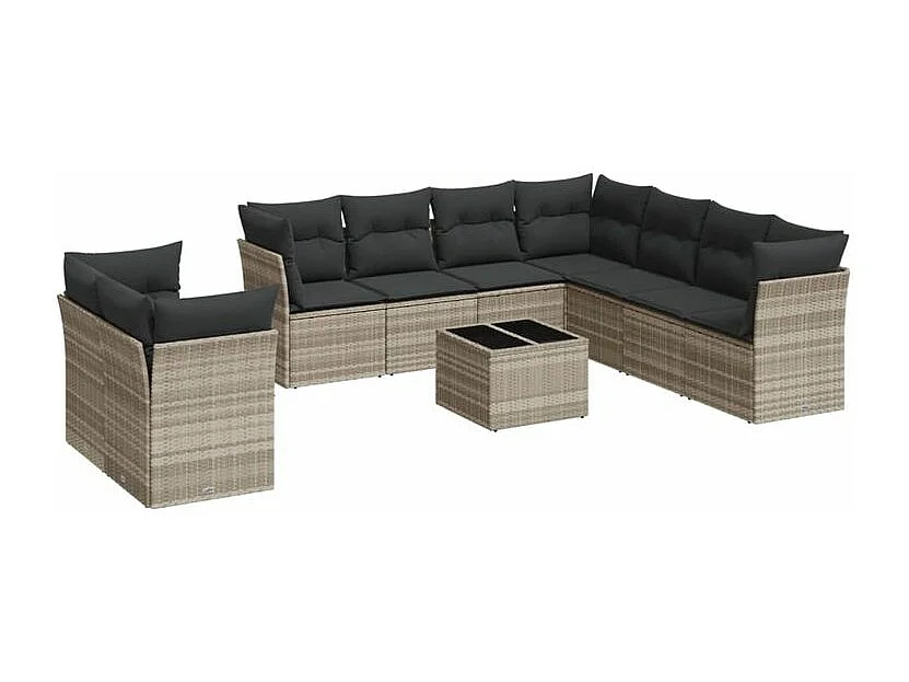 Salon de jardin avec coussins 10 pcs gris clair résine tressée