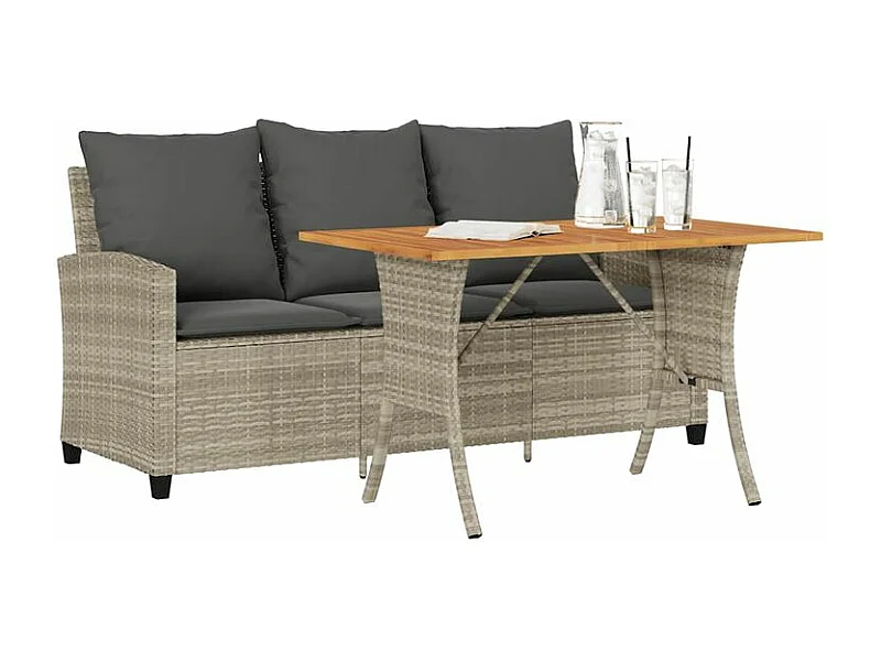 Canapé de jardin 3places coussins et table gris clair polyrotin