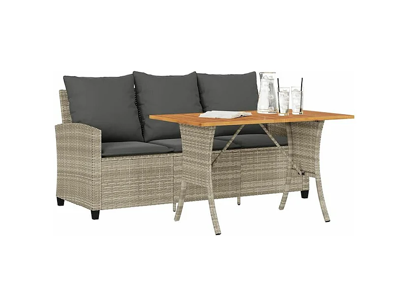 Canapé de jardin 3places coussins et table gris clair polyrotin