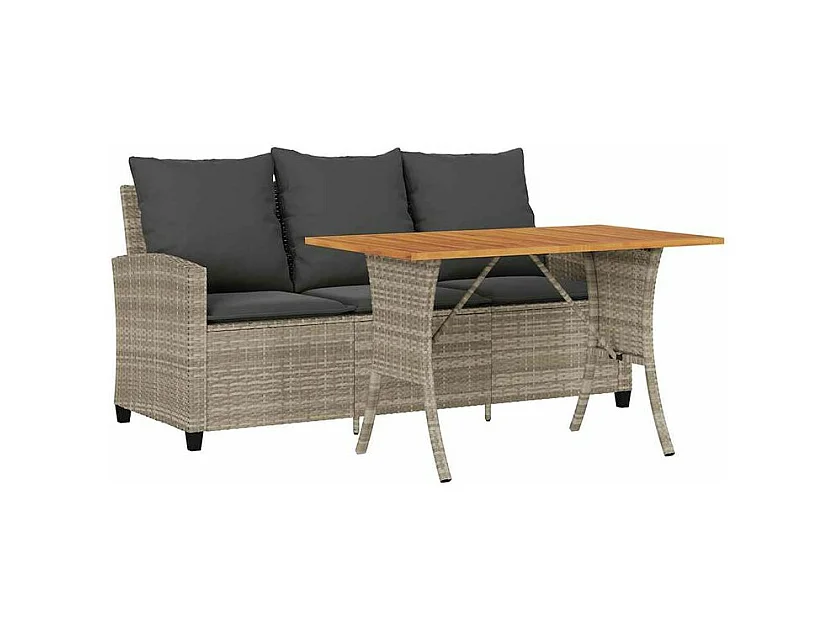 Canapé de jardin 3places coussins et table gris clair polyrotin