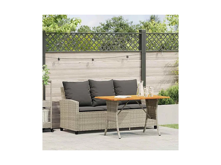 Canapé de jardin 3places coussins et table gris clair polyrotin