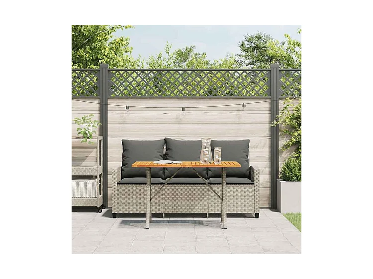 Canapé de jardin 3places coussins et table gris clair polyrotin